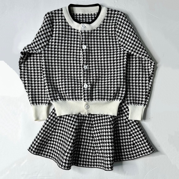 Black & White Houndstooth Sweater and Skirt Set - Picture 1 of 4